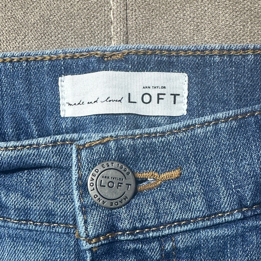 LOFT Classic Blue Distressed Jean Shorts - Picture 2 of 12